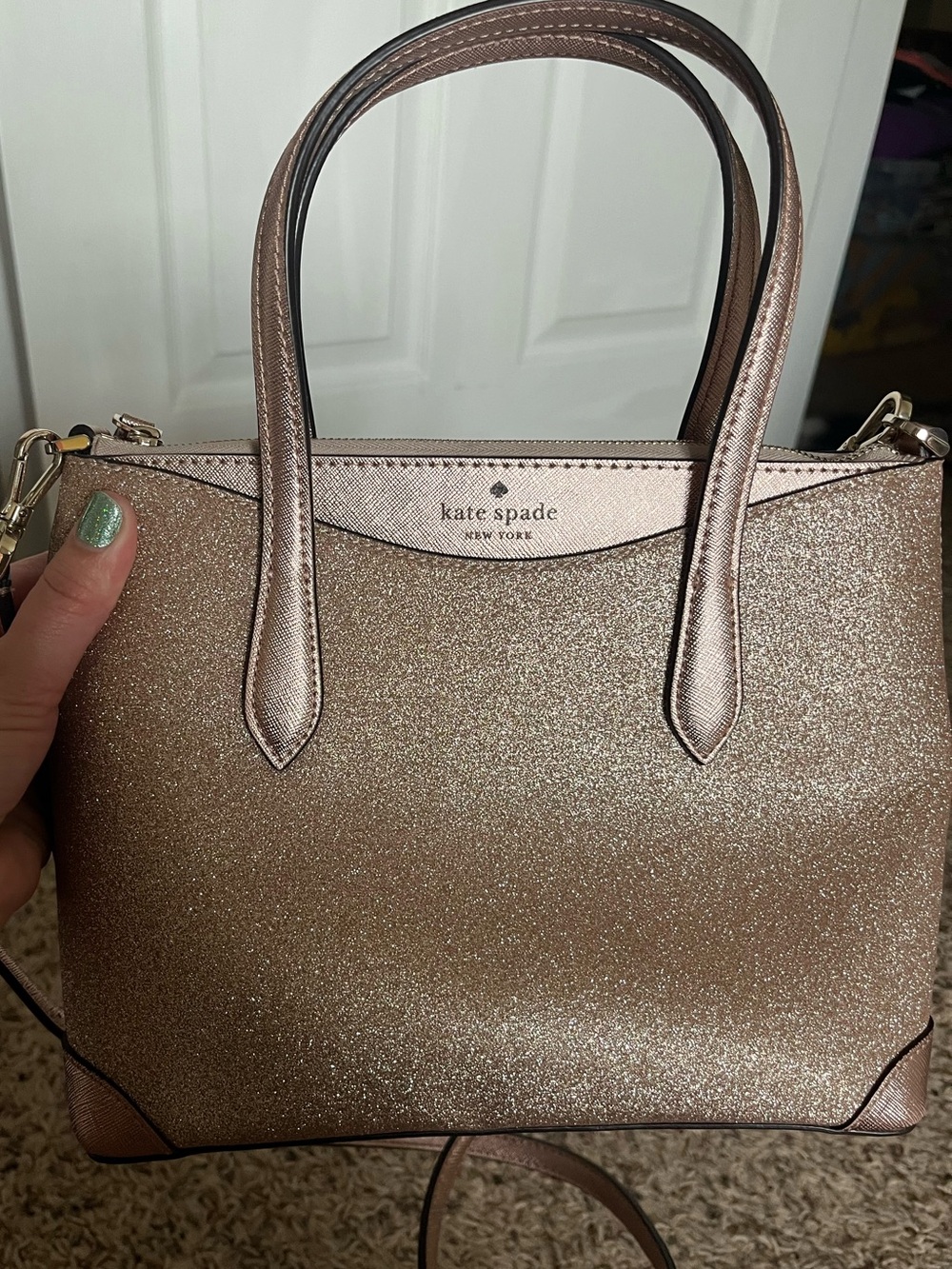 kate spade Rose Gold Glitter Satchel Bag - Picture 2 of 5